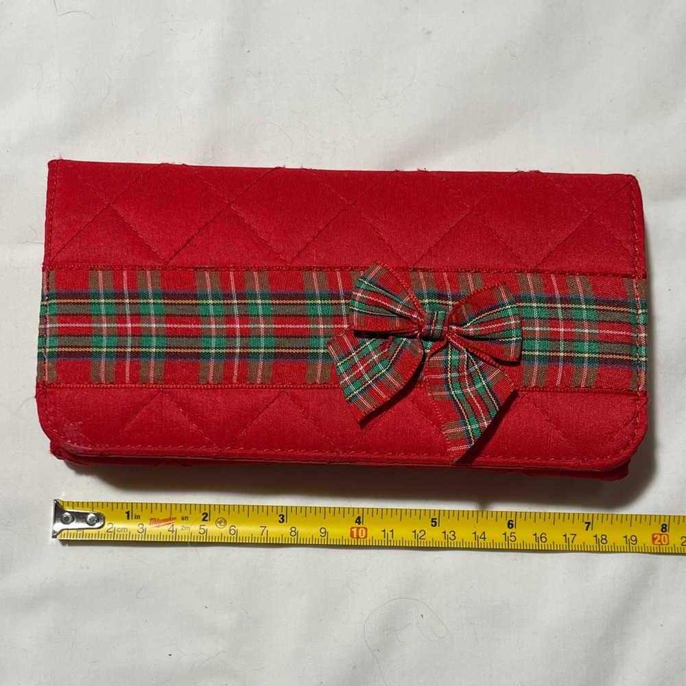 Red Quilted Wallet with Plaid Bow